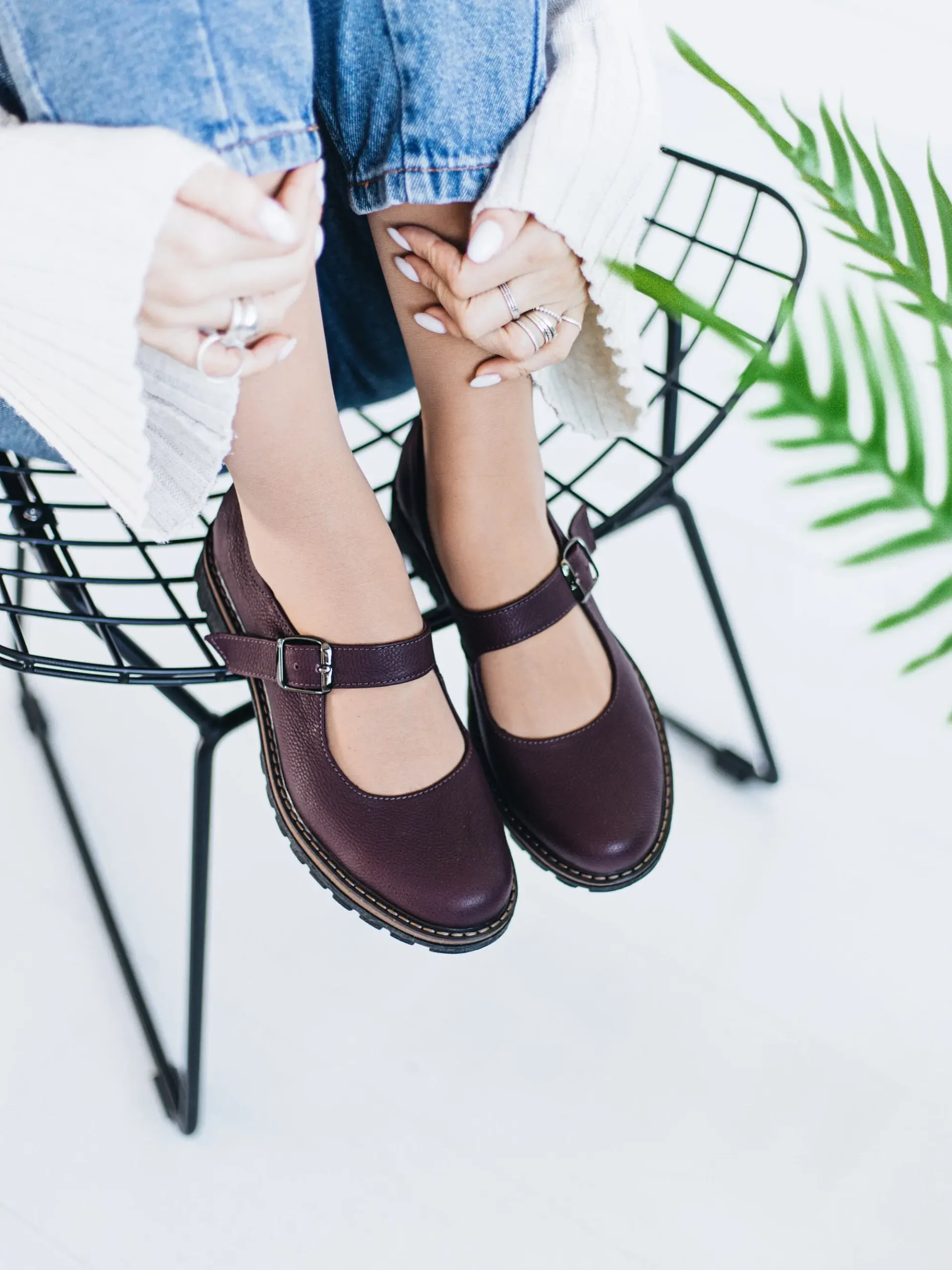 Burgundy Leather Women’s Mary Jane Flats