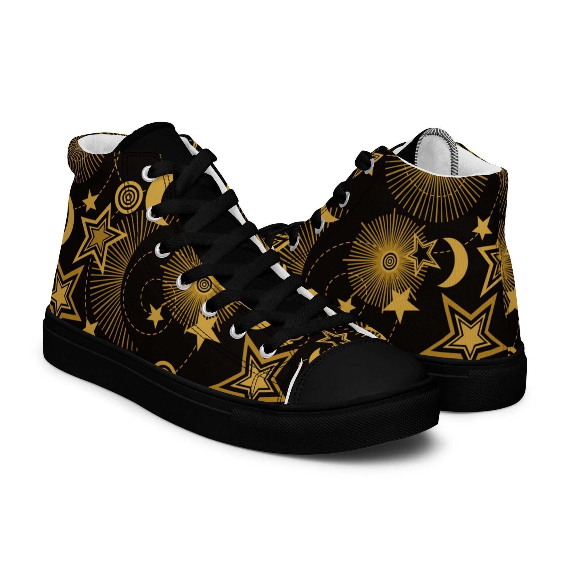Starry Night High Top Canvas Shoes: Gold Moon Starry Night High Top Canvas Shoes: Gold Moon