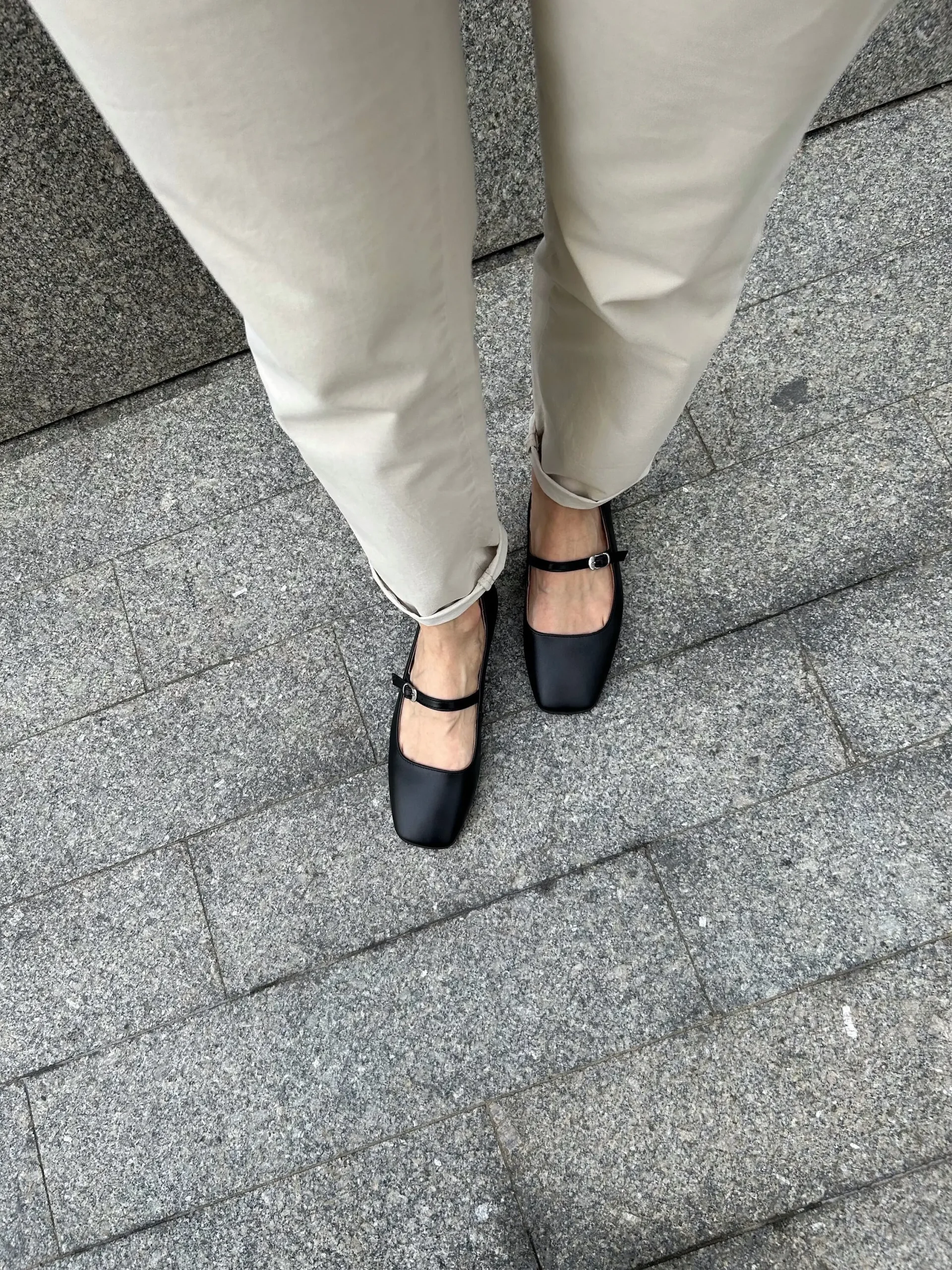 Black Square Toe Mary Jane Leather Flats