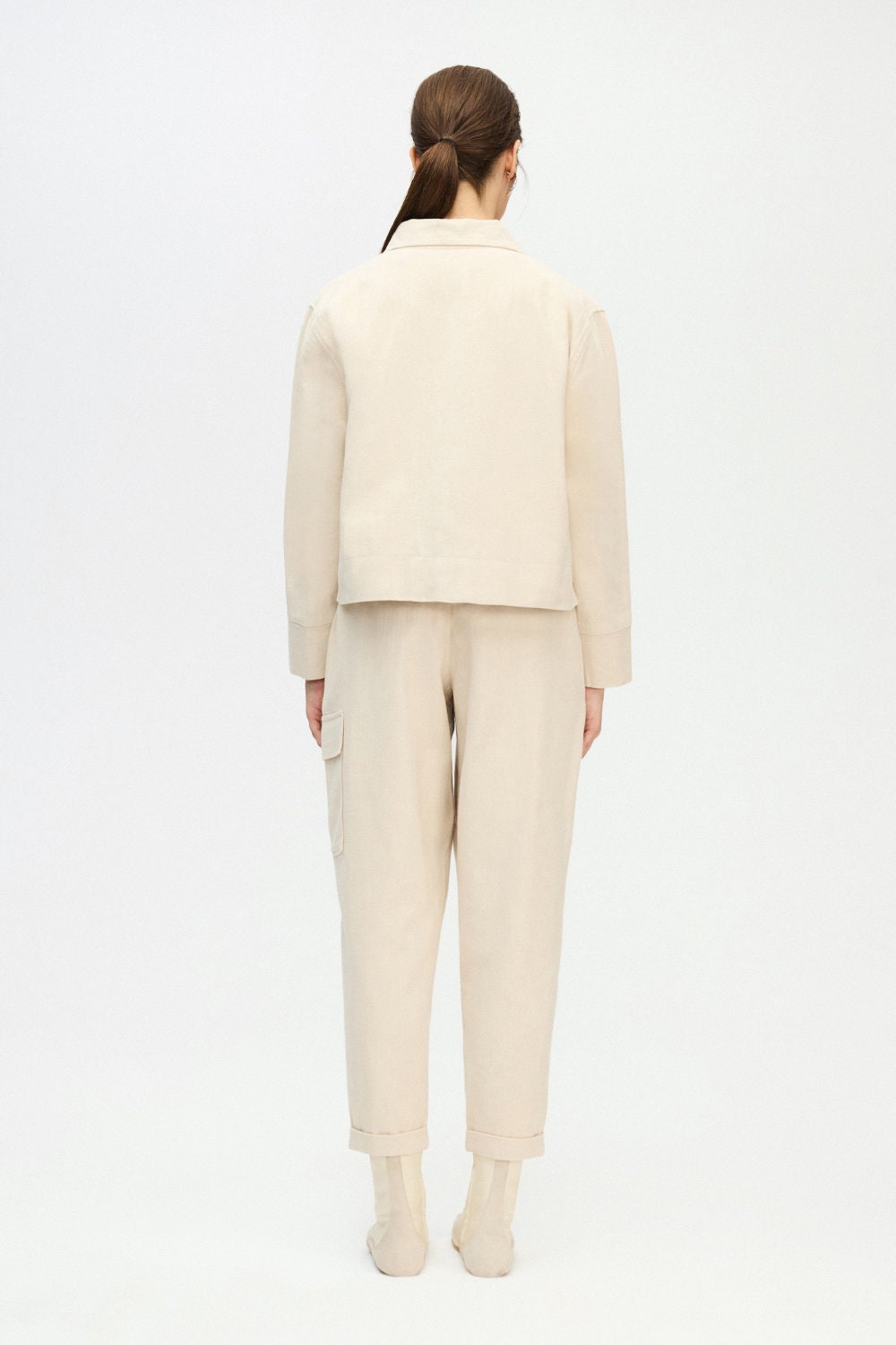 Herringbone Short Jacket Cotton Beige Cream Soft Herringbone Short Jacket Cotton Beige Cream Soft