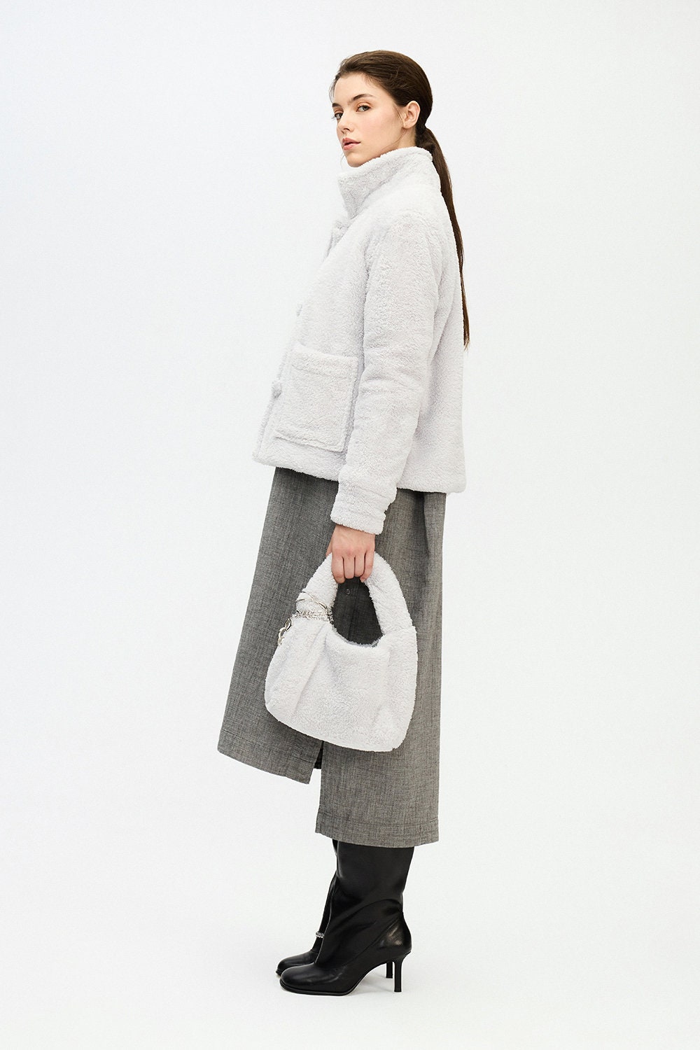 Gray Sherpa Short Jacket Grey Soft Gray Sherpa Short Jacket Grey Soft