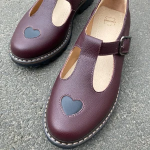 Black Heart T-strap Leather Mary Janes