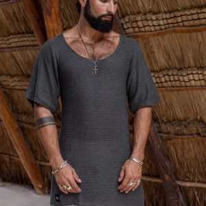 Hand Knit Cotton Tshirt Men: Bohemian Beach Shirt