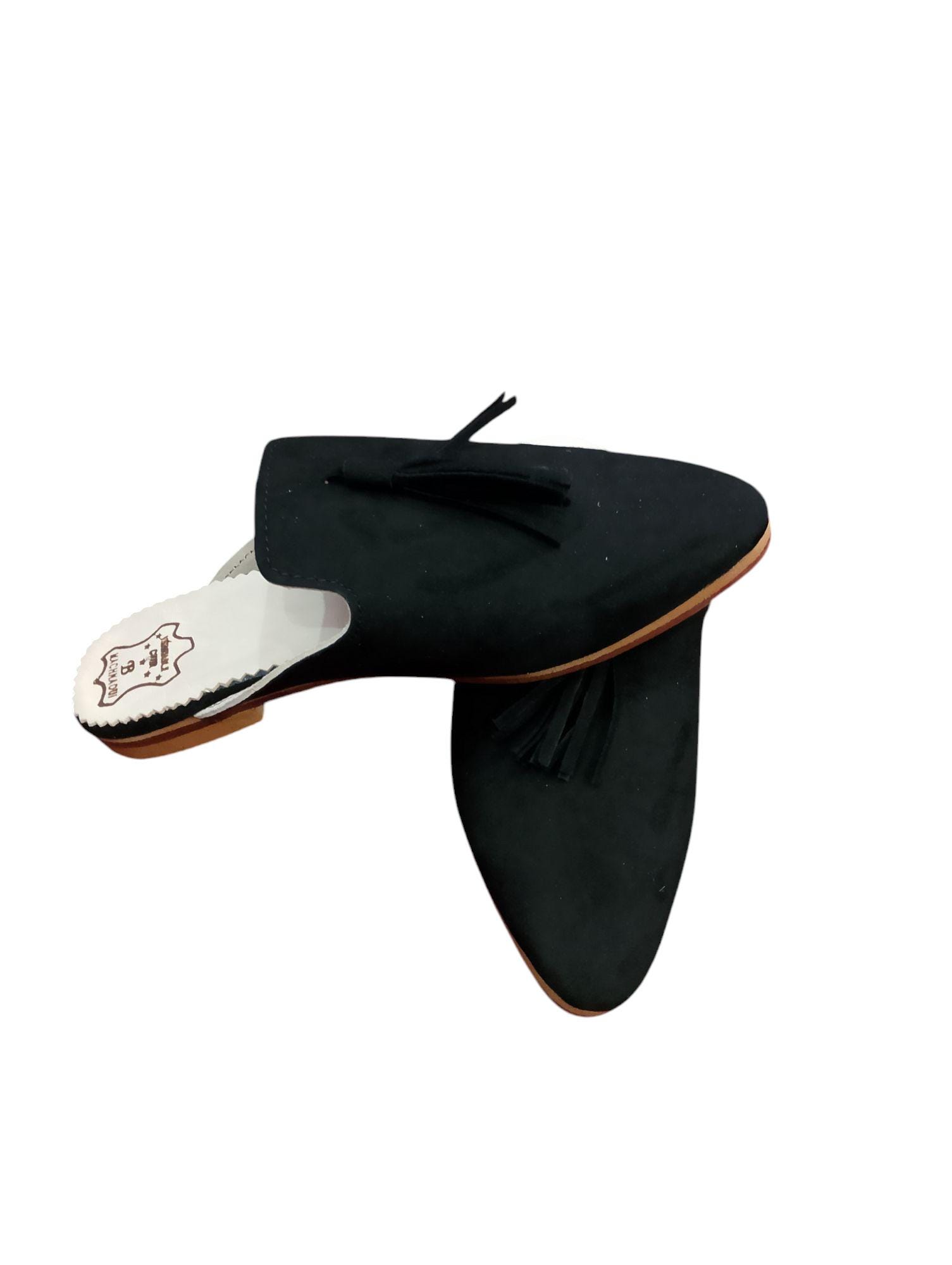 Women’s Black Leather Mules Handmade Pointed Toe Slip