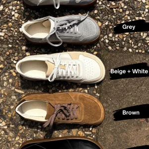 Beige Leather Barefoot Sneakers Wide Toe Box Foot
