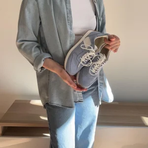 Handmade Retro Light Blue Suede Sneakers Women S