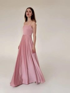Pink Silk Maxi Dress Elegant A Line Satin