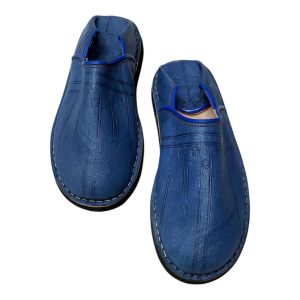 Blue Moroccan Leather Babouche Unisex Handmade Traditional Shoes