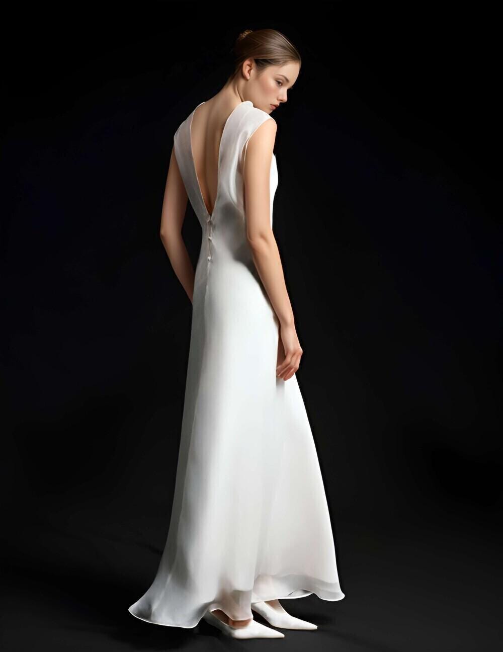 Ivory Silk Midi Dress Bridesmaid Slip Simple Wedding Ivory Silk Midi Dress Bridesmaid Slip Simple Wedding