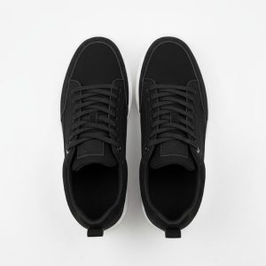 Men's Black Canvas Sneakers With White Platform Sole