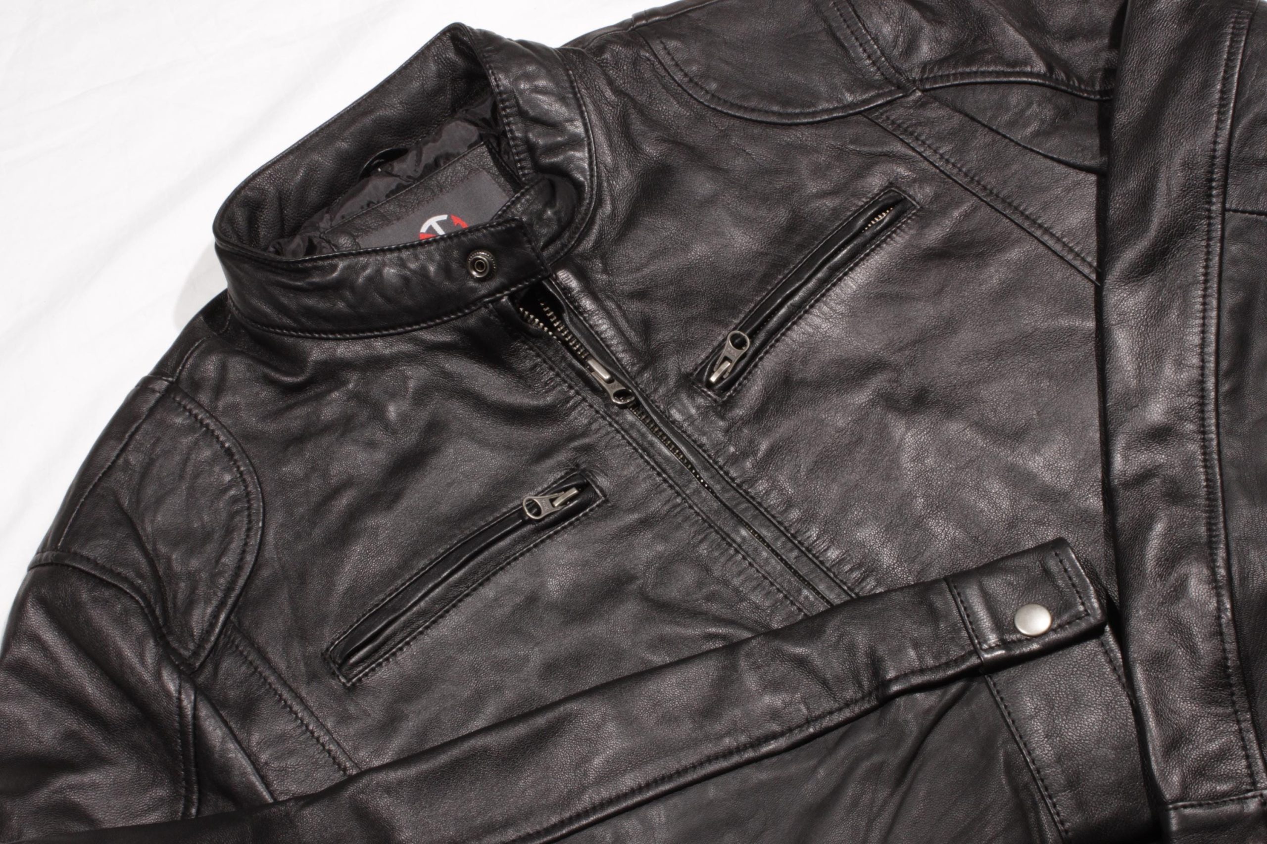 Cafe Racer Leather Jacket: Genuine Sheepskin Black Metal Cafe Racer Leather Jacket: Genuine Sheepskin Black Metal