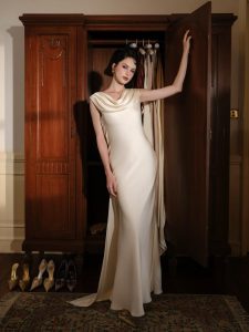 Ivory Draped Backless Gown Elegant Satin Dress With